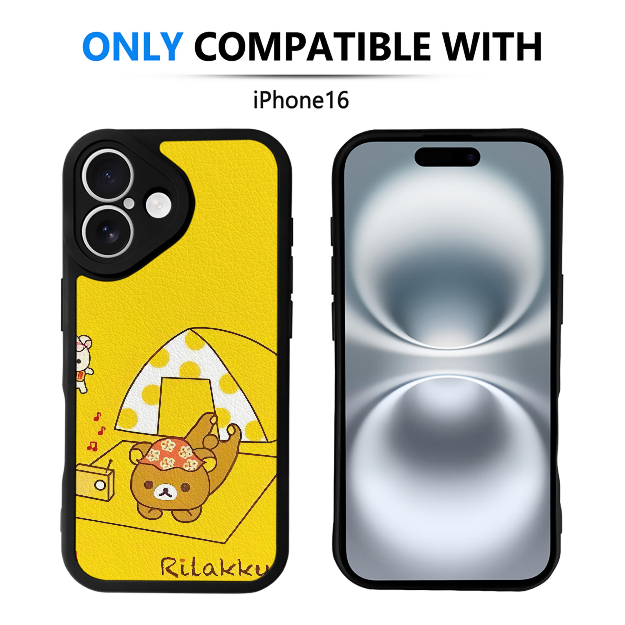 （画像用） リラックマ リラックマ キイロイトリ Rilakkuma Korilakkuma Kiiroitori 【iPhone 16シリーズ対応】シリコンスマホケース（レザー調） 材質：シリコン